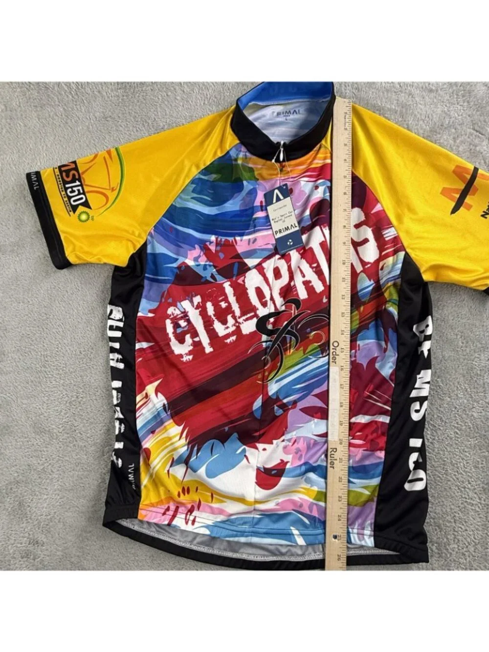 Primal Cycling Jersey Mens Large Cyclopaths BP MS 150 Full Zip Pockets Bike
